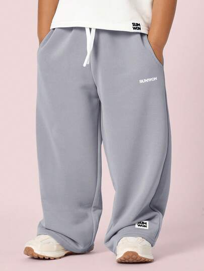 SUMWON 儿童宽腿慢跑运动裤舒适休闲宽松版型松紧腰宽松下装街头风秋冬裤子