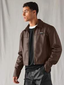 SWAVVY 男士梭织休闲日常宽松长袖拉链衬衫，适合秋冬 - 棕色 - 查看 4