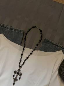 SHEIN EZwear Áo thun chui đầu tay dài in hình xe hơi cổ điển phong cách Grunge rộng rãi, dáng rộng, không đối xứng, gợi cảm, viền cuộn, dành cho nữ - Nhiều màu - Xem 3