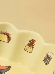 TOM & JERRY X SHEIN Cuenco de cerámica para ramen con diseño de dibujos animados de 450 ml y decoración de conchas
