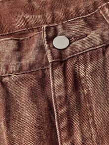 SHEIN MOD Jeans casuales y versátiles de pierna ancha y bolsillos para mujer - Marrón - Ver 4