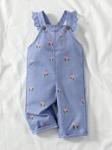 SHEIN Vintaside Kids 女宝宝夏季休闲碎花荷叶边口袋连体裤 - 彩色 - 查看 3