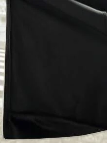 SHEIN 2 件套青少年女孩休闲时尚街头优雅假日天鹅绒水钻拉链连帽衫上衣和修身喇叭裤套装，适合圣诞节、新年派对、日常穿着 - 黑色 - 查看 9