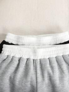 SHEIN Girlism 两件套少女休闲针织运动裤，撞色腰带，街头风，纯色针织宽松休闲运动裤，酷炫街头风，日常穿着，校园日常，休闲可爱，姐妹装，母女装，万圣节