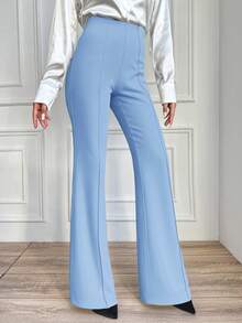 EURMUSE Women Plain Color Slim Straight Daily Commute Cigarette Pants - Baby Blue - View 5