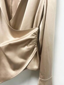 Franclia Élégante blouse drapée de couleur unie pour femmes, idéale pour le travail - Jaune citron - Voir 4