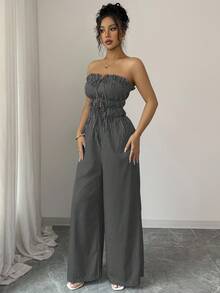 Elenzga 女士夏季休闲条纹荷叶边连体裤 - 彩色 - 查看 3