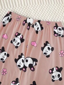 Genkimix Kids 2件套女童熊猫印花休闲舒适长袖上衣和裤子家居服套装