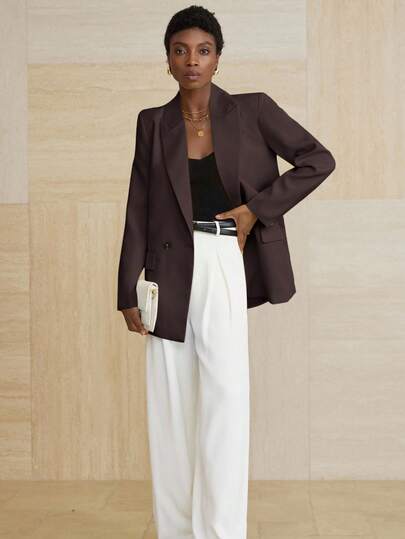 Aveloria Modichic Women's Business Style Solid Color Double-Breasted Blazer Jacket For Commuting, Autumn 