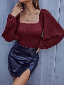 Firerie Body de mujer de unicolor con cuello cuadrado y mangas farol