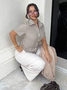 NegzBox Women Simple Daily Short Sleeve Blouse - Rust Brown - View 1