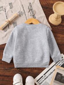 SHEIN Baby Girl Casual Chic Bowknot & Faux Sequins Print Round Neck Long Sleeve Fleece Sweatshirt, Suitable For Outings In Autumn/Winter