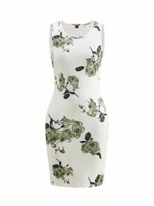 Ellevyn 2 Stücke/Set Elegantes Damen Bodycon Kleid mit Blume Muster und rosa Strickjacke mit Halbarm, geeignet für Dates, den Arbeitsweg und den Alltag