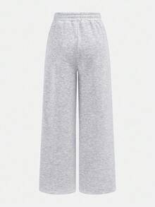 SHEIN Quần nỉ ống đứng dáng rộng, màu xám nhạt, lót nhiệt cho bé gái tuổi mới lớn, thích hợp mặc hàng ngày, quần lót giữ nhiệt cho mùa thu/đông, quần nỉ ống rộng màu xám, quần thoải mái, quần nỉ ống loe, quần mặc ở nhà - Xám - Xem 6