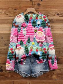 EMERY ROSE Women's Knitted Pullover Sweater, Suitable For Christmas, Santa Claus Print Autumn Winter Clothes For Women,Christmas