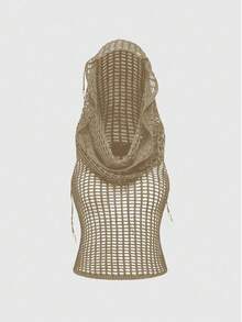 ROMWE Kawaii Y2K 破洞连帽针织上衣，百搭 - 卡其色 - 查看 1