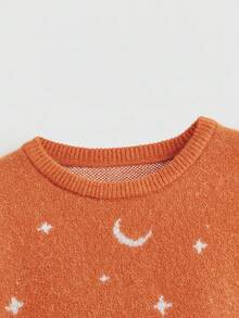 ROMWE Goth Suéter casual de mujer de cuello redondo, manga larga y hombros caídos con estampado de calavera, para otoño/invierno - Naranja - Ver 2