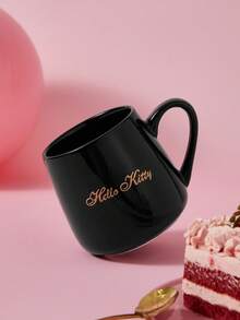 HELLO KITTY AND FRIENDS | SHEIN 420ml 陶瓷卡通字母印花黑色马克杯 - 黑色 - 查看 2