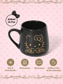 HELLO KITTY AND FRIENDS | SHEIN 420ml 陶瓷卡通字母印花黑色马克杯 - 黑色 - 查看 3