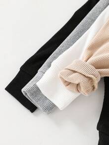 SHEIN Bộ 4 quần thun dệt kim màu trơn cho bé gái sơ sinh, đa năng cho mùa thu/đông - Nhiều màu - Xem 4
