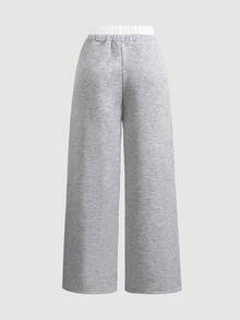 SHEIN Pantalones deportivos casuales holgados de punto con contraste de color para adolescentes