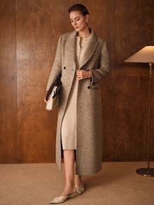 MOTF PREMIUM WOOL PEAK COLLAR DOUBLE BREASTED OVERCOAT - Brown - View 9