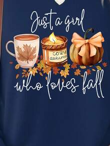 EMERY ROSE Women's Casual Printed Round Neck Long Sleeve T-Shirts, Autumn Christmas - Navy Blue - View 5