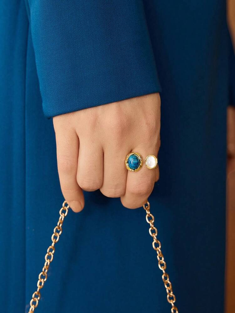 18K PLATED NATURAL STONE RING