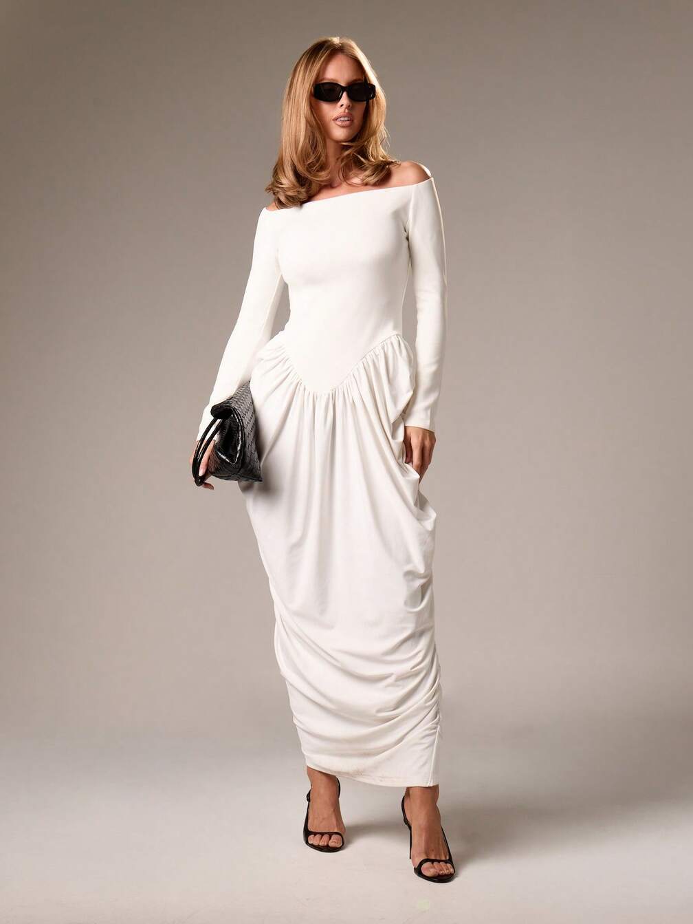 missguided holiday dresses AiiRZ Draped Bardot Long Sleeve Maxi Dress Elegant Evening Gown Wedding Guest Formal Ball Gown Party Special Occasion Winter Dress｜ Comfort