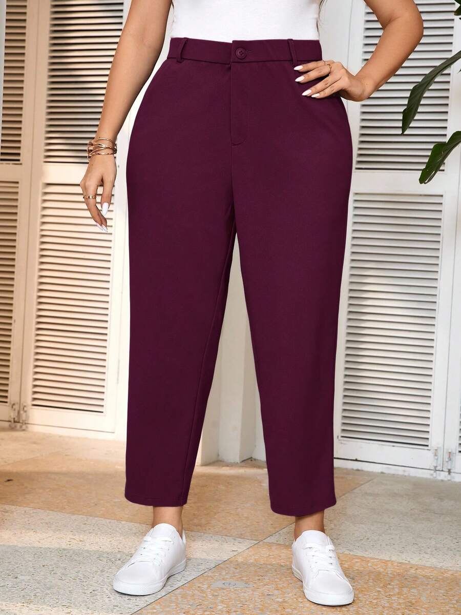 SHEIN Frenchy Quần ống côn màu trơn cỡ lớn dành cho nữ mặc đi làm thường ngày vào mùa thu/đông - Màu Tím - Xem 1