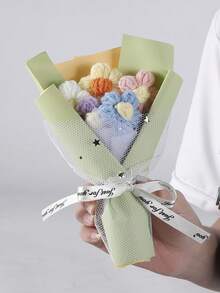 SHEIN 母亲节妇女节手工针织泡芙花束迷你纱线插花创意家居装饰礼物创意钩针工艺柔软纹理中心装饰 - 彩色 - 查看 11