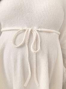 SHEIN Plus Size Maternity Casual V-Neck Drawstring Waist Peplum Top, Solid Color, Suitable For Daily Wear And Commuting, Spring/Autumn Plus Size White Tops Jumpers For Women Plus White Long Sleeve Top V-Neck Woven Top Peplum Long Sleeve