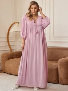 Rosumi Plus Size Solid Long Sleeve Casual Dress, Simple & Fashionable For Everyday Wear,Beach Dress Sundress,Holiday Outfits Boho