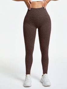 SHEIN Velisys 纯色高腰无缝金属瑜伽紧身裤 - 彩色 - 查看 6