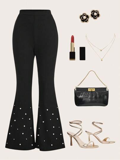 Ellevyn Pearls Beaded Flare Leg Pants