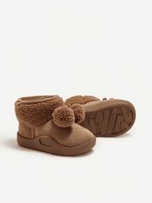 Cozy Pixies 秋冬百搭休闲时尚百搭毛绒加厚保暖可爱柔软宝宝雪地靴搞怪小球短靴拖鞋 - 棕色 - 查看 10