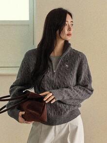 Dazy-Less Damen Lässiger Loose Halb-Reißverschluss Pullover, neue Herbstkollektion Business Lässig Frau - Grau - Übersicht 4