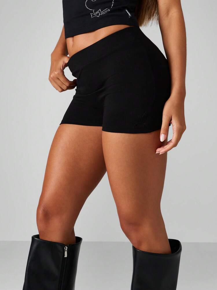 Missguided x Playboy Premium Embossed Logo High Rise Booty Shorts Festival Party Clubbing Dancewear Form Fitting Hot Pants With Knee High Boots