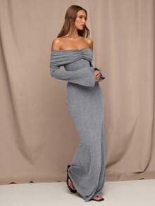 SHEIN BAE Gaun Wanita Modis Tanpa Lengan Warna Polos untuk Pesta - Grey - View 3