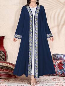 SHEIN Najma Women's Geometric Pattern Digital Print Long Sleeve Casual Arabic Abaya Robe, Suitable For Spring And Autumn