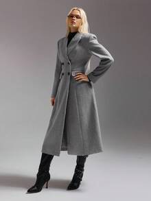 SHEIN ICON Abrigo gris oversize de inspiración vintage, con cintura ceñida y ajuste relajado para ir al trabajo y salidas casuales, otoño/invierno - Gris - Ver 5