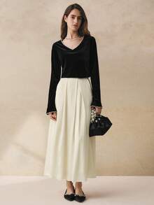 Cévolie 优雅通勤珍珠缀饰长袖T恤，秋季