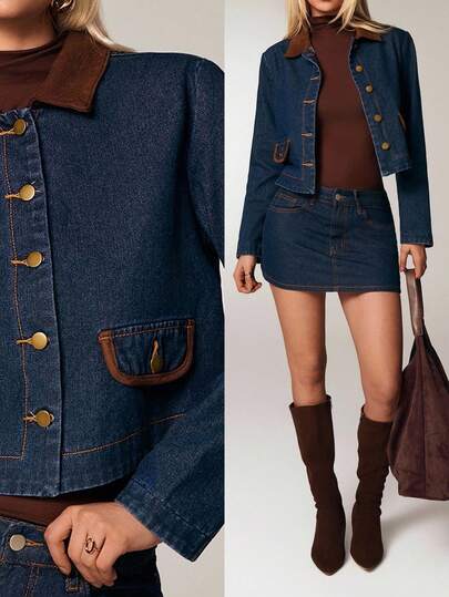 Avantive 女式前扣休闲长袖牛仔夹克和外套，秋冬