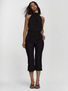 MUSERA High Neck Draped Ruched Asymmetric Backless Top Sexy Going Out Autumn Fall Night Out Winter Cute Streetwear Elegant Holidays Spring Summer - Black - View 3