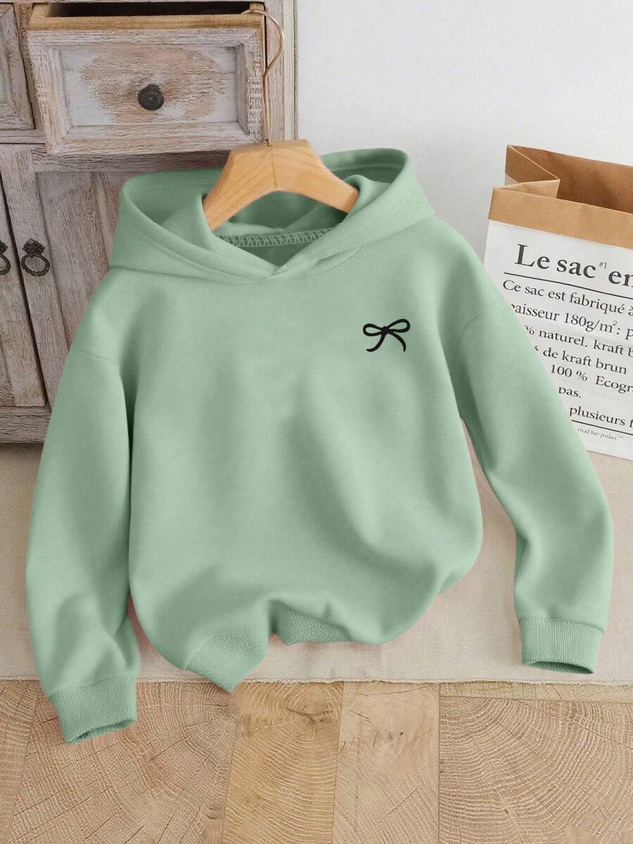 Tween Mädchen Sweatshirt im Teenager-Alter mit süßem minimalistischem Schleifen-Muster in Mintgrün, vielseitig Lässig Campus-Stil für Schule, Ausflüge, Sport und mehr - Grün - Übersicht 1