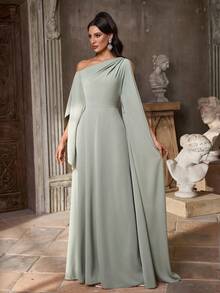 Aureia Elegant Luxurious Satin Flare Sleeve A-Line Dress, Suitable For Weddings, Parties, Vacations, Balls, Galas, Bridesmaid (Adult)