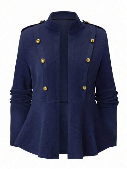 DreamSkyne Chaqueta de talla grande con cuello alto, decorada con botones, de unicolor, para primavera y otoño