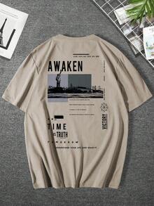 Manfinity Hypemode Men's Casual Slogan Printed Short Sleeve T-Shirt For Summer - Apricot - View 1