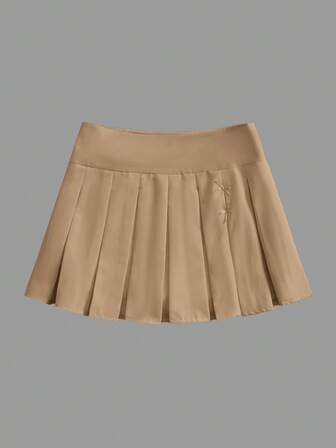 J-Fashion Women's Simple Casual Solid Color Bow Decor Pleated A-Line Skirt