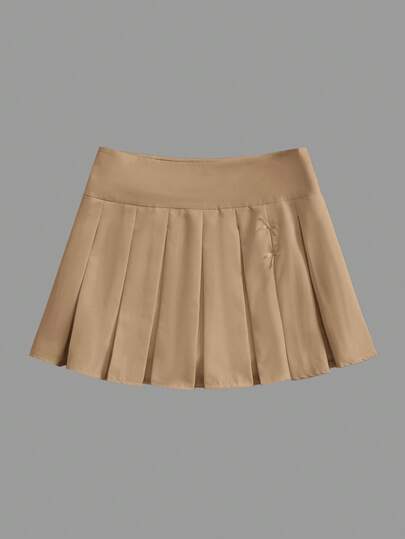 J-Fashion تنورة نسائية بسيطة وكاجوال بتصميم منقوش بالفيونكة وطيات على شكل حرف A